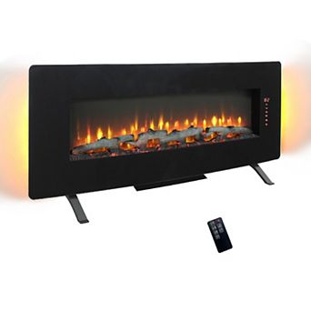 48 inch Curved Front Wall Mounted Electric Fireplace with Remote and Multi Color Flame & Emberbed
