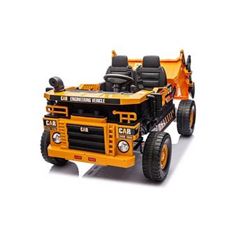 KWPZQEB 12V Large Two Seater Ride on Dump Truck with Remote Control & Toy Shovel, LED Lights & Music