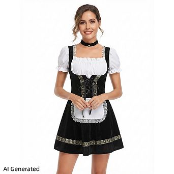 Women's Velvet 1 pc Dirndl Dress, Traditional Bavarian Oktoberfest Beer Garden Costume