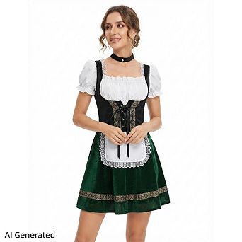 Women's Velvet 1 pc Dirndl Dress, Traditional Bavarian Oktoberfest Beer Garden Costume