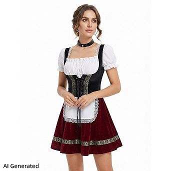 Women's Velvet 1 pc Dirndl Dress, Traditional Bavarian Oktoberfest Beer Garden Costume