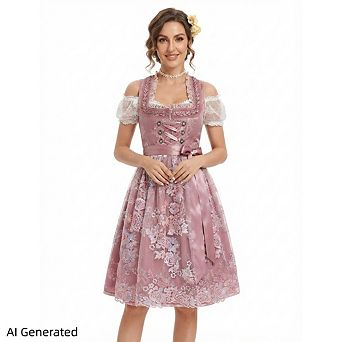 Women's German 3 pc Dirndl Dress, Bavarian Oktoberfest Carnival Festival Costume