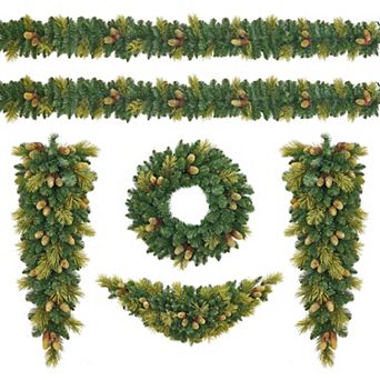 Front Door Prelit Garland Decor with PineCones for Mantle Stairs Fireplace, 6 pc