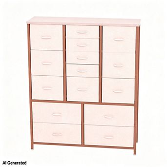 15-Drawer Fabric Storage Tower, Iron Frame and MDF Dresser Chest with Non-Woven Drawers