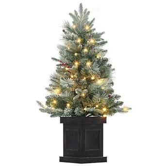 Pre-Lit 3ft Tabletop Christmas Tree with Snow Flocked and Red Berries