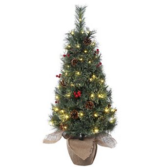 Pre-Lit 3ft Artificial Christmas Tree with LED Lights, Nordic Spruce, Burlap Bag Base