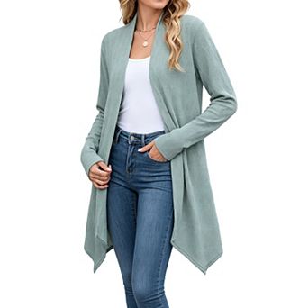 Women's Open Front Cardigan Long Sleeve Asymmetric Hem Casual Lightweight Knit Sweater