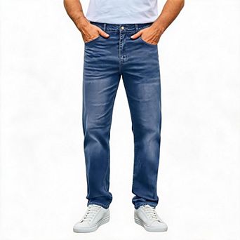Men Straight Leg Jeans Classic Mid Rise Relaxed Fit Zip Fly Multi Pockets Daily Casual Denim Pants