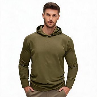Men Hooded Long Sleeve Shirt Solid Lightweight Pullover Hoodie Casual Workout Athletic Daily Top