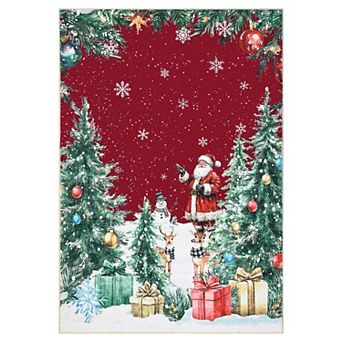 Vintage Santa Area Rug Christmas Tree Snowman Pattern Carpet Soft Washable Xmas Mat Home Decor
