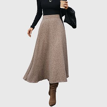 Womens Maxi Skirt High Wasit A Line Flared Long Skirt Casual Fall Winter Outifits with Pockets