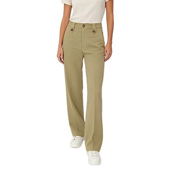 Women's Straight Leg Dress Pants High Waisted Button Front Wide Leg Casual Work Office Trousers