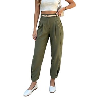 Women's Cropped Straight Leg Dress Pants Business Casual High Waisted Trousers with Pockets