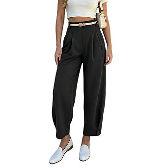 Women's Cropped Straight Leg Dress Pants Business Casual High Waisted Trousers with Pockets