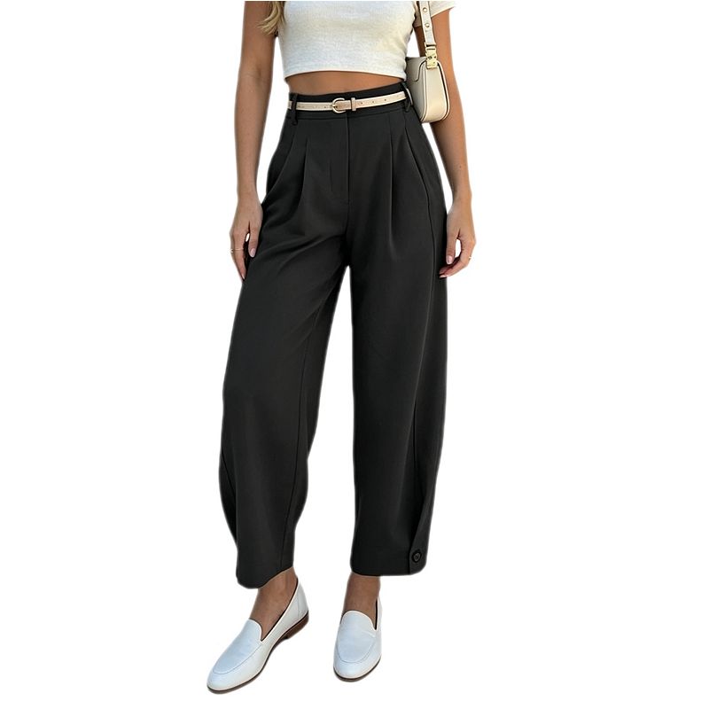 Women's Cropped Straight Leg Dress Pants Business Casual High Waisted Trousers with Pockets