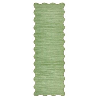 Solid Scalloped Edge Machine Washable Area Rug Low-Pile Carpet for Living Room Bedroom Porch