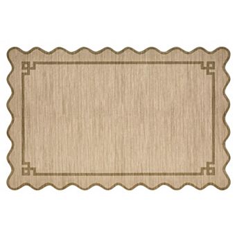 Scalloped Geometric Border Machine Washable Area Rug Non-Slip Carpet for Living Room Porch Bedroom