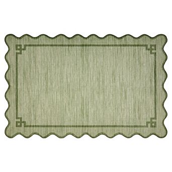 Scalloped Geometric Border Machine Washable Area Rug Non-Slip Carpet for Living Room Porch Bedroom