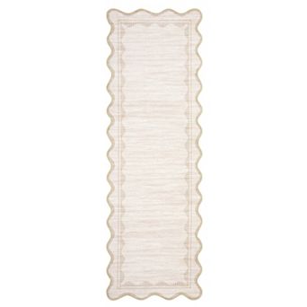 Scalloped Border Solid Machine Washable Area Rug Stain Resistant Carpet for Bedroom Porch