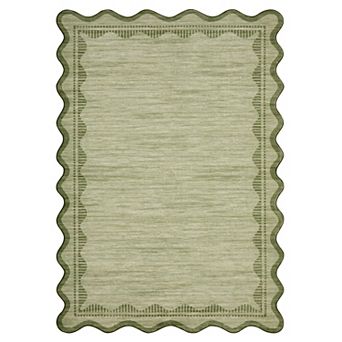 Scalloped Border Solid Machine Washable Area Rug Stain Resistant Carpet for Bedroom Porch