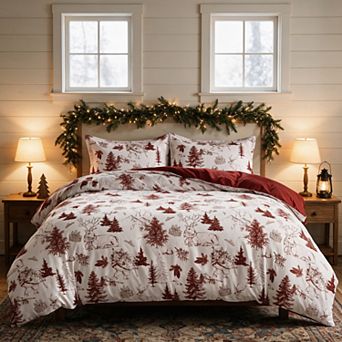 Christmas Duvet Cover Set 3 pc Deer Pine Tree Lightweight Merry Christmas Bedding with Shams
