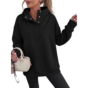 Womens Oversized Hoodies Henley V Neck Sweatshirts Fall Casual Long Sleeve Button Pullover Tops