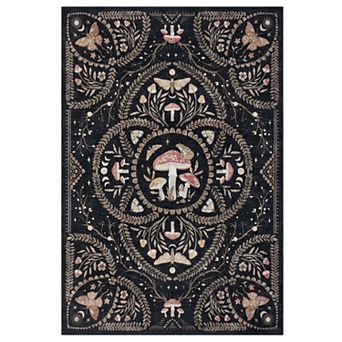 Mushroom Moth Frog Machine Washable Area Rug with Rubber Backing Soft Non-Slip Low-Pile Carpet