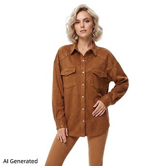 Women’s Wrinkle Free Button Down Blouse, Long Sleeve Loose Fit Solid Shirt With Pockets