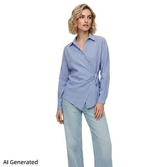 Women’s V Neck Blouse, Adjustable Knot Long Sleeve Lightweight Fall Casual Tops