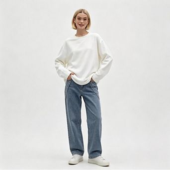 Women's Oversized Crew Neck Long Sleeve Tunic Top with Drop Shoulders