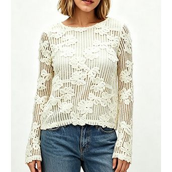 Floral Lace Blouses For Women Long Sleeve Tie Back Cutout Dressy Tops