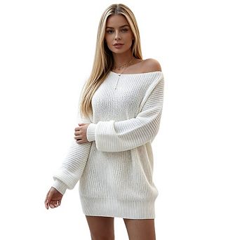 Women's Casual Loose Off Shoulder Sweater Dress Long Thick Pullover