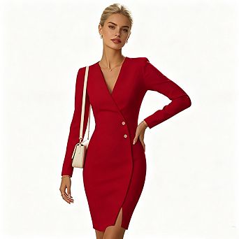 Women's Long Sleeve Button‑Up Blazer Sheath Midi Dress Elegant Business Office Work Dresses