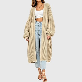 Women's Long Oversized Open Front Cardigan Sweater Duster Drop Shoulder Fall Winter Layering