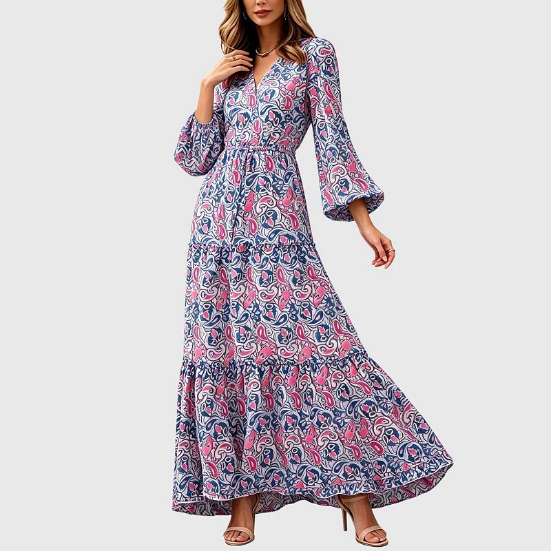 ruffle sleeves boho maxi dress Womens Long Sleeve Floral v Neck a Line Tiered Flowy Dress Color:Garden Flora Primrose Pink Sold · Mid Century GT784W Off shoulder Length 54 inches