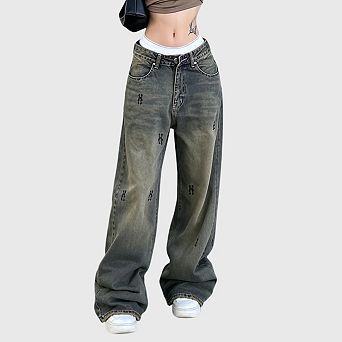 Women Wide Leg Jeans Mid Waist Baggy Loose Boyfriends Jeans 90s Denim Pants
