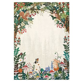 Forest Animal Mushroom Area Rug Stain Resistant Non‑Shedding Foldable Carpet for Living Room Bedroom