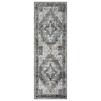 Distressed Medallion Machine Washable Area Rug Non-Slip Carpet for Entryway Bedroom Porch