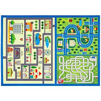 City Road Play Map Machine Washable Area Rug Low-Pile Skin Friendly Carpet for Kids Room Bedroom