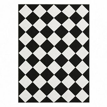 Diamond Checkered Machine Washable Area Rug Non-Slip Pet-Friendly Carpet for Living Room Entryway
