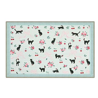 Machine‑Washable Cat Bowknot Rose Non‑Slip Boho Accent Rug