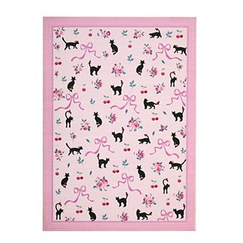 Cat Gothic Boho Floral Area Rug Machine Washable Non-Slip Carpet for Living Room
