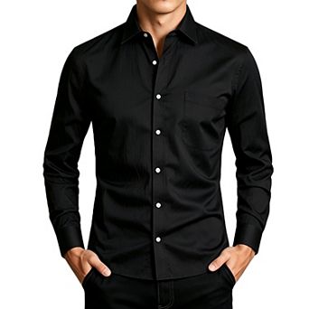 Men's Long Sleeve Button‑Up Dress Shirt Business Casual Top With Chest Pocket