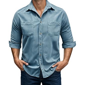 Men's Corduroy Long Sleeve Button Down Shirt Casual Shacket With Dual Chest Pockets