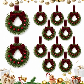 12-Pack Mini Christmas Wreaths, 10 Inch Small Wreath Set