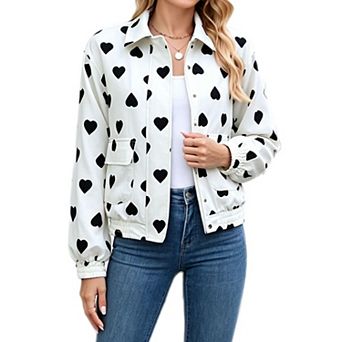 Women's Trendy Cropped Jacket Casual Collared Zip Up Long Sleeve Bomber Coat With Flap Pockets