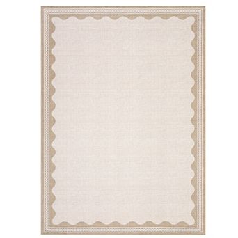 Scalloped Border Washable Area Rug Non‑Slip Stain Resistant Soft Carpet for Living Room Bedroom