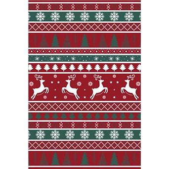 Reindeer Christmas Tree Striped Holiday Indoor Area Rug Washable Non Slip Soft Decorative Carpet