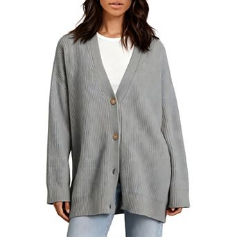 Women's Oversized Fall Winter Casual Open Front Cardigan Sweater Soft Knit v Neck Button Down Tops