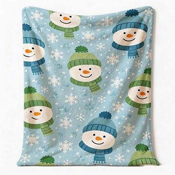 Christmas Holiday Blanket, Beanie‑Wearing Snowman Snowflake Winter Cozy Blanket